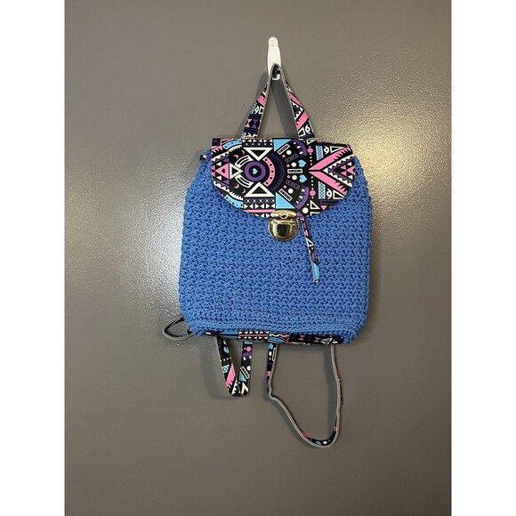 Handmade Crochet Backpack Womens Boho Knit Aztec Tribal Bag Unique Festival - Picture 2 of 11